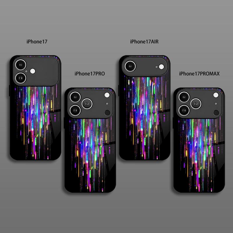 Colorful Light Rain Curtain Pattern 2D Phone Case for iPhone 17 16 15 14 13 12 11 X XR XS Max Pro 8 plusGlass Protective Cover