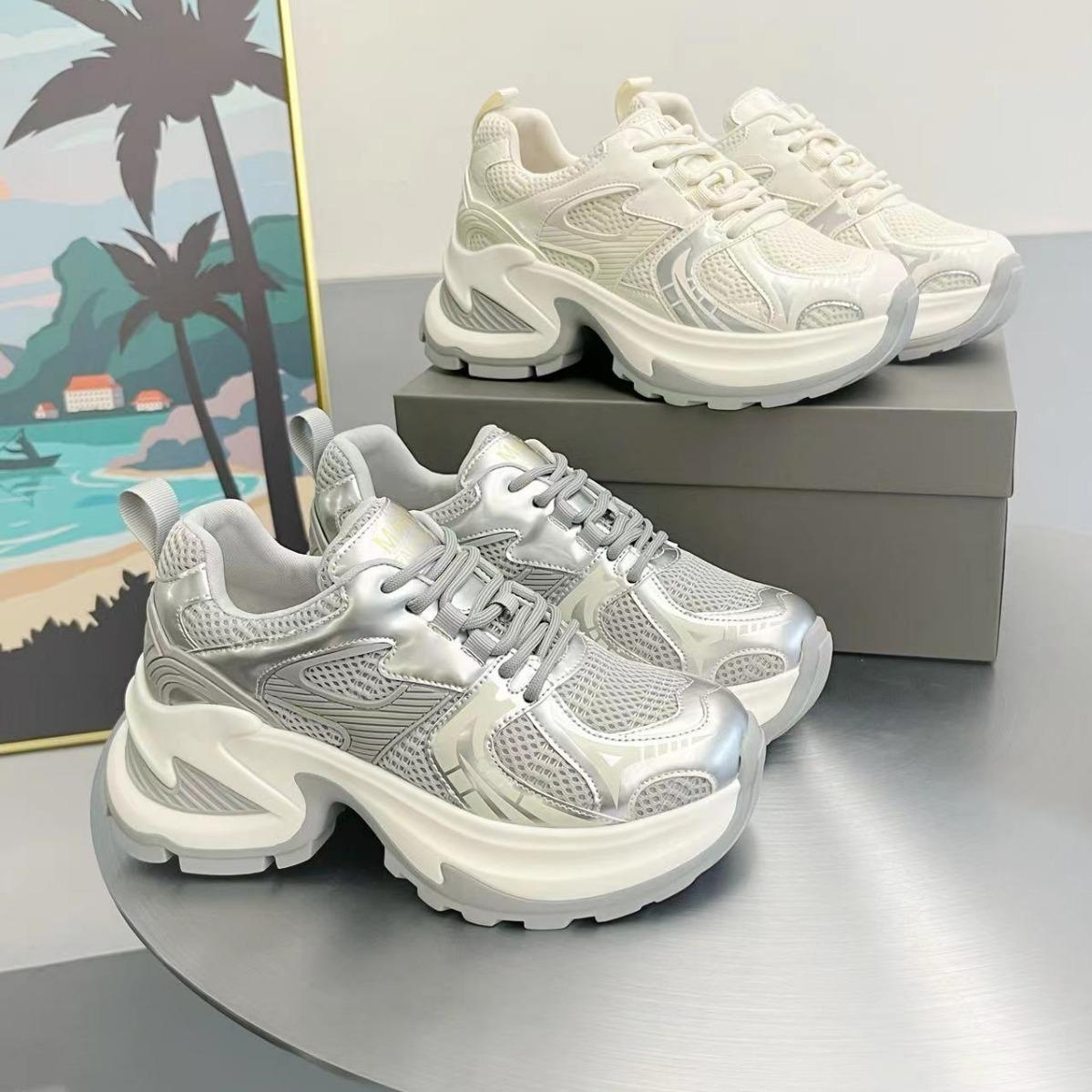 

Korean Style Space Silver Platform Dad Shoes Female Summer New Niche Mesh Breathable Increased Leisure Sneaker