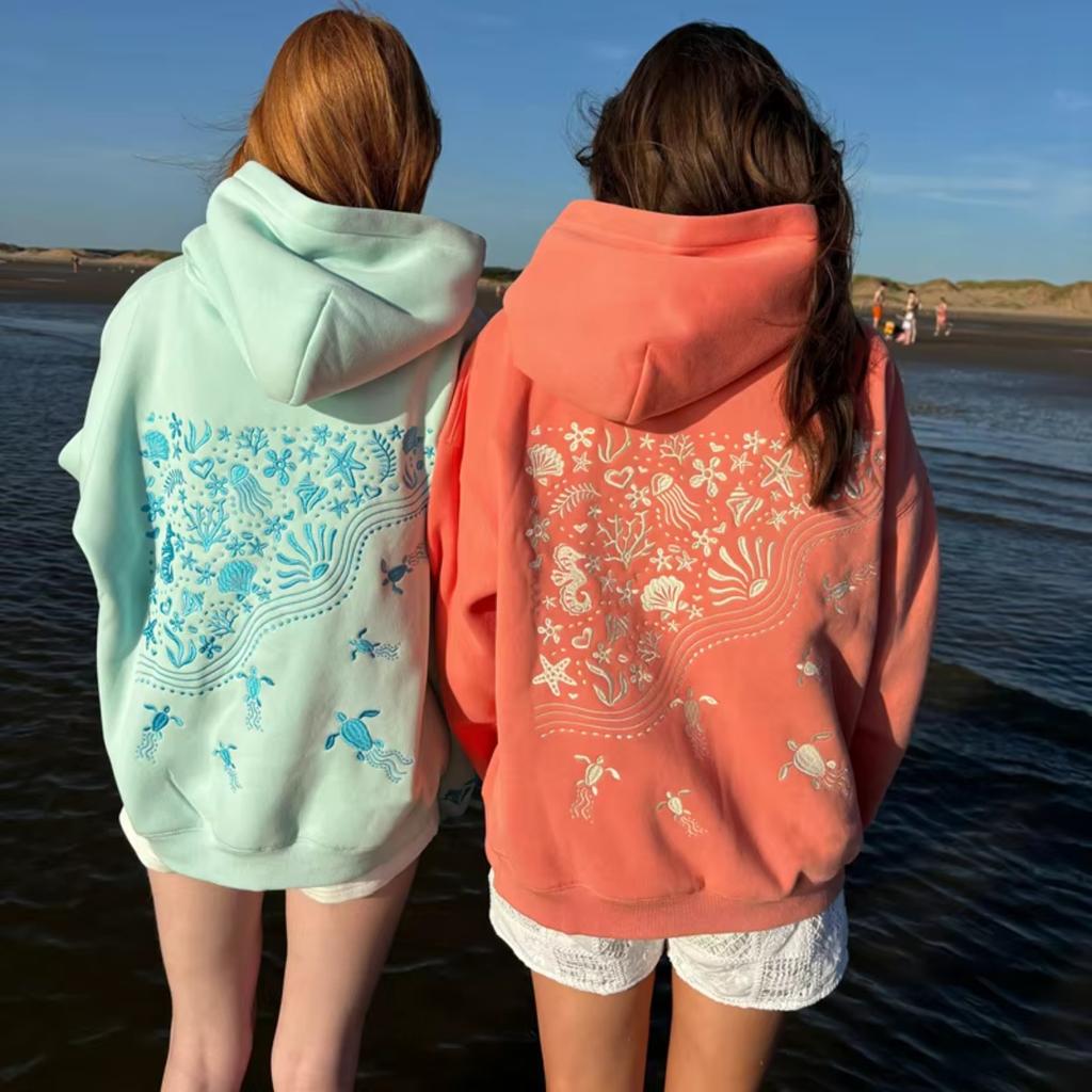 STREETRICH Süße Hoodies für Teenager-Mädchen Grafikstickerei Oversized Preppy Sweatshirt Y2K Langarm Ästhetisches Strand-Kapuzentop