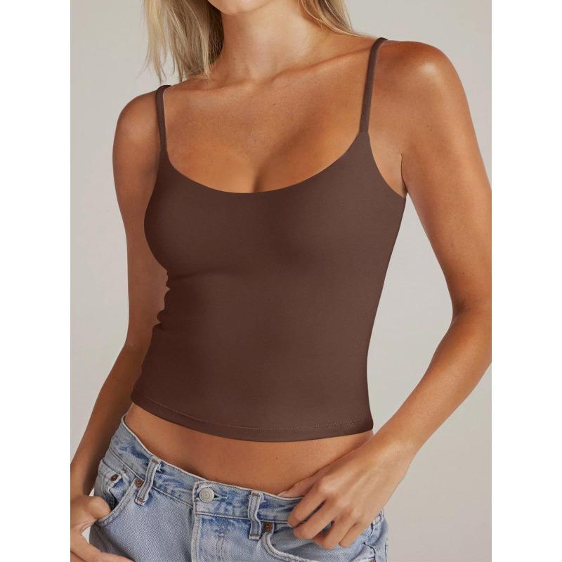 Damen Unifarben Verstellbar Spaghettiträger Cropped Cami Tanktop Ärmellos Lässiges Oberteil