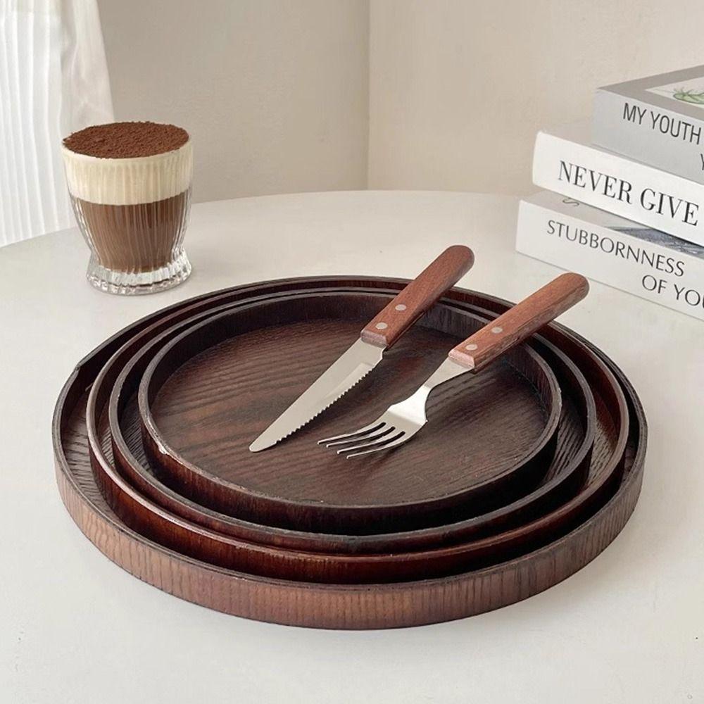 Vintage Round Serving Tray Wooden 21/24/27/30/33cm Wood Platte Dessert Pallet Coffee Home Table
