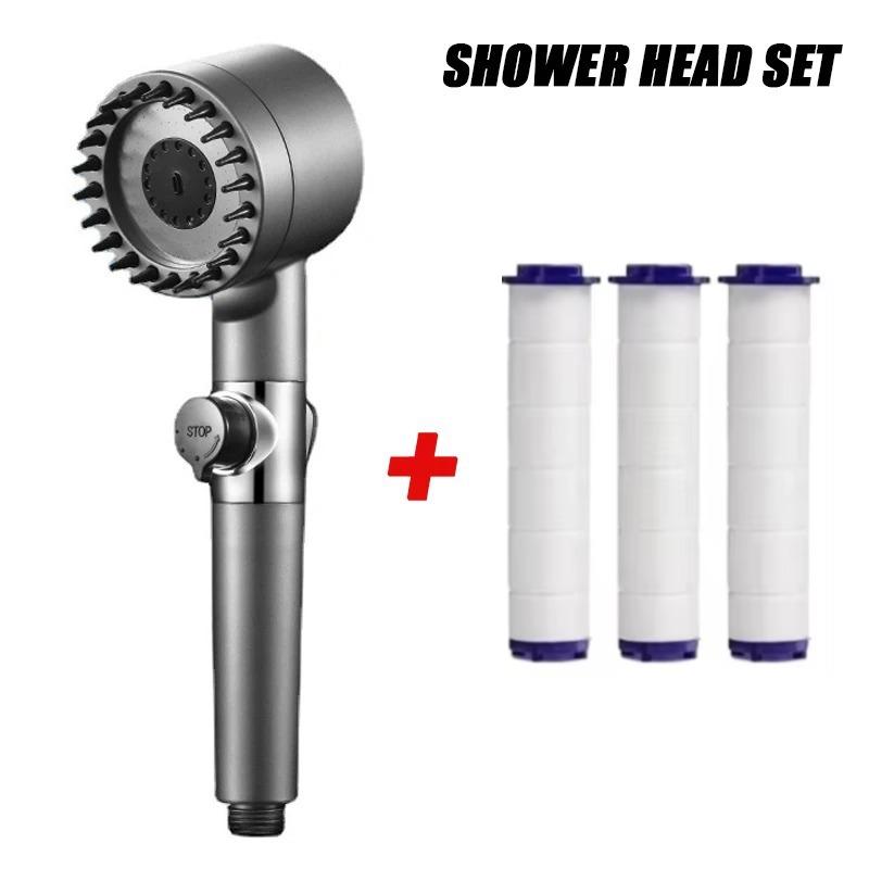 

Насадка для душа высокого давления, 3 режима, регулируемая струя с массажной щеткой, фильтр, смеситель для дождевого душа, аксессуары для ванной комнаты