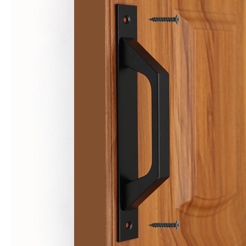 Black Sliding Barn Door Handle - No Punching Required