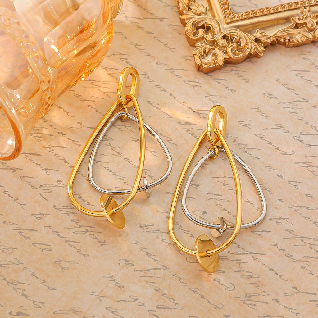 Silver Needle Exaggerated Irregular Geometric Personality Unique Design Temperament Two-Color Fashion Simple High-End Earrings