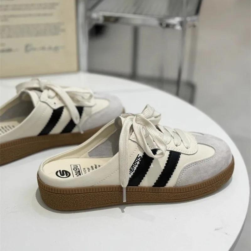 Fashion Ladies' Half-toe Flip-flops 2025 Summer New Korean Version Two-tone Flat Heel Lazy Shoes Casual Set Single Shoes