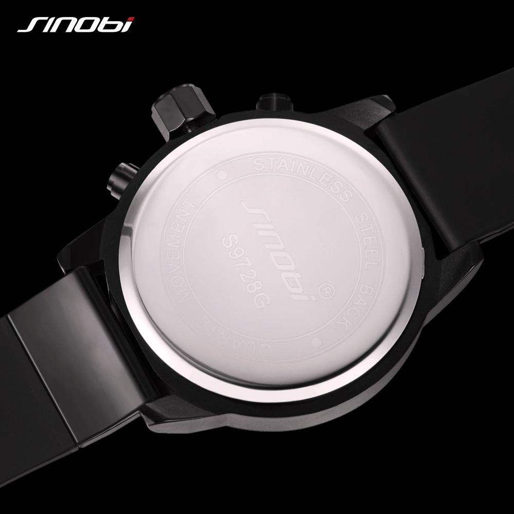 SINOBI Męski sportowy chronograf silikonowy zegarek wodoodporny najwyższej marki męskie zegarki modny zegar kwarcowy