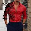 Office Shirt Men Gradient 3D Printed Long Sleeve Turndown Collar Male Slim Fit Temperament Button Down Clothing