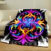 A vibrant, symmetrical swirl pattern with neon hues on a black background. for all seasons blanket lunch break throw gift