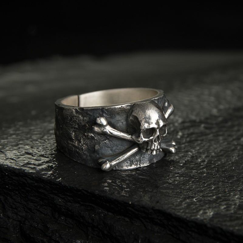 Adjustable Skull Ring Men Women Vintage Punk Rock Open Finger Plated Geometric Statement Jewelry