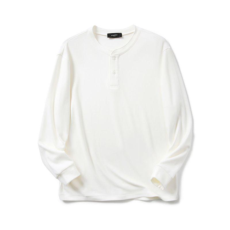 American Retro Old Money Style Tough Guy Henley Collar Base Shirt Men's Winter Long-Sleeve T-Shirt Foreign Trade Men's Casual Tee