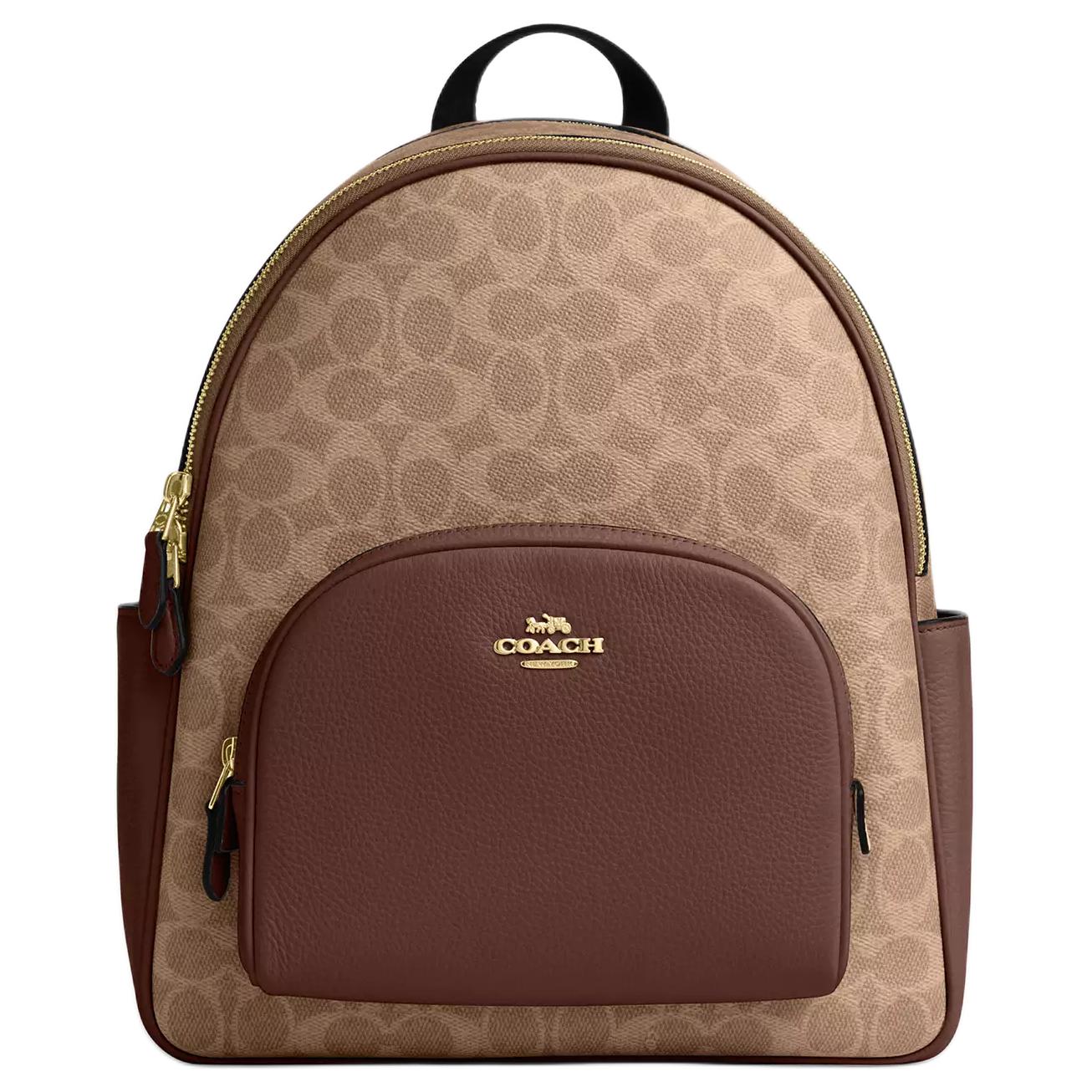 

Coach Court 27 Double C Monogram Zip Closure Leather Backpack Large Women Backpack Brown Yellow CZ176-IMXHE Basic Set (Bag+Dust Bag)