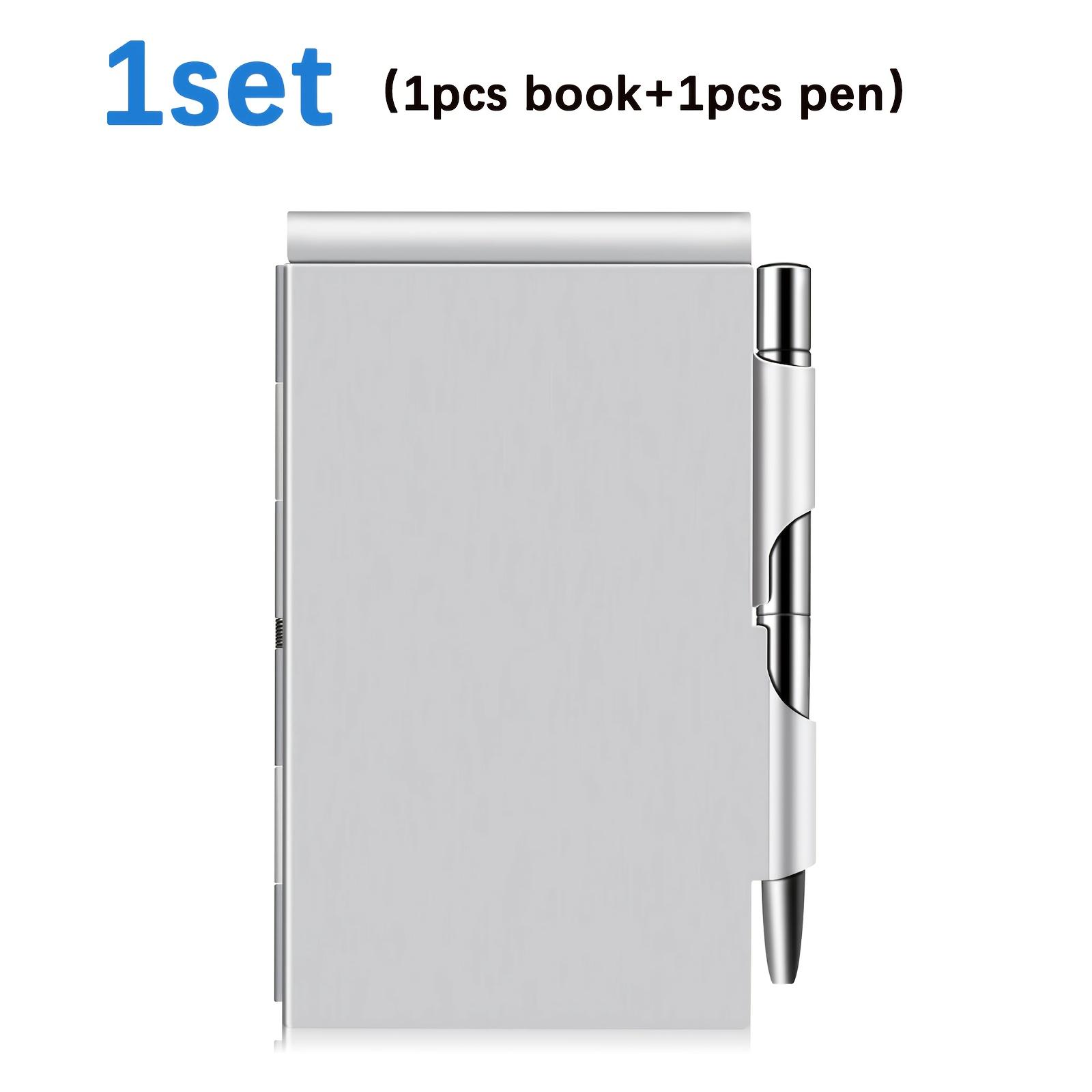 1 Set Metal Pocket Notebook Set with Pen and Refillable Paper Aluminum Flip-Top Mini Notebook Stand Compact Diary with Pen Holder