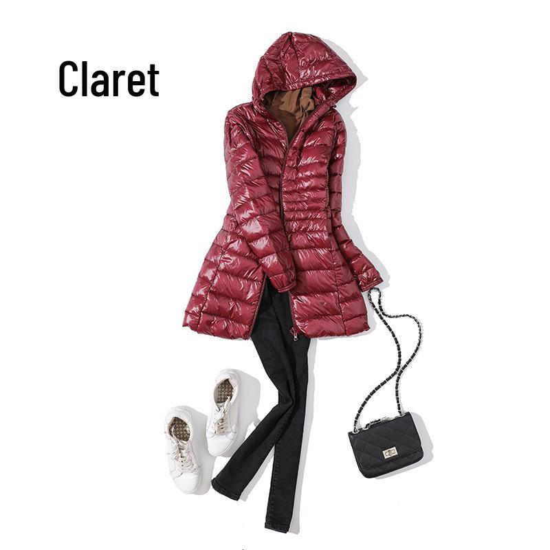 Women's Mid-Length Lightweight Hooded Down Jacket - 2025 Autumn/Winter Slim Fit Plus Size Outerwear
