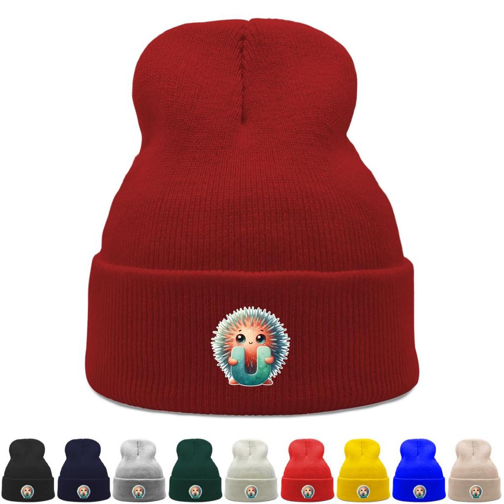 1 Stück, Strickmütze mit Alphabet A bis Z und Tierdruck, 260 Strickmützen zur Auswahl, für Männer und Frauen
