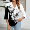 Women's V-neck Gradient Print Three-quarter Sleeve Fashion Top
