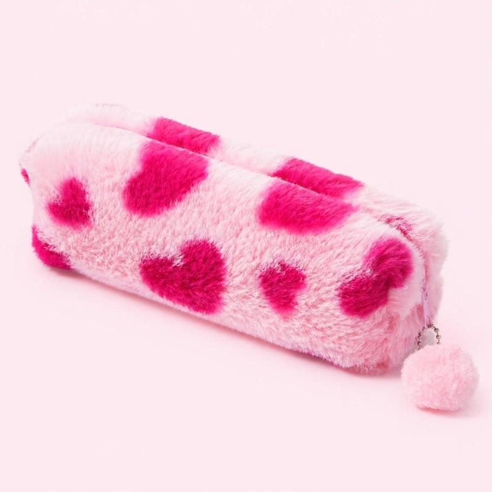 Cartoon Plush Pencil Case Leopard Print Storage Bag Cute Pencil Pouch Students