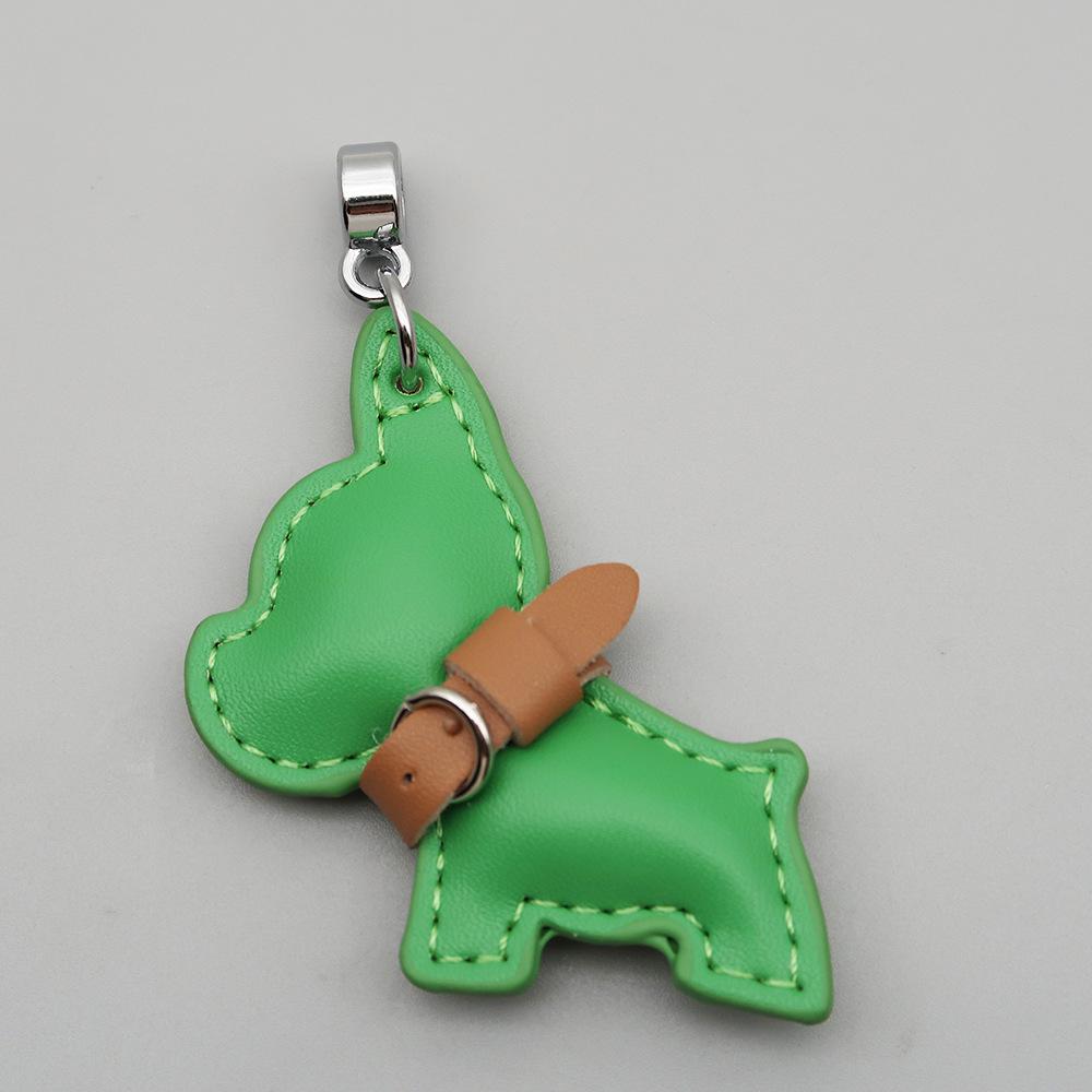 Handmade French Bulldog Genuine Leather Keychain with Anti-Lost Woven Rope Lanyard.