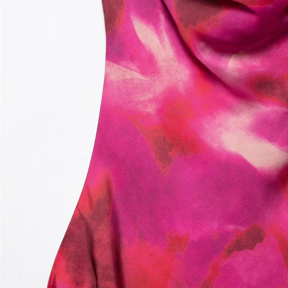 Spring/Summer 2025 Women's Tie-Dye Print Silk Satin Slim Fit Dress