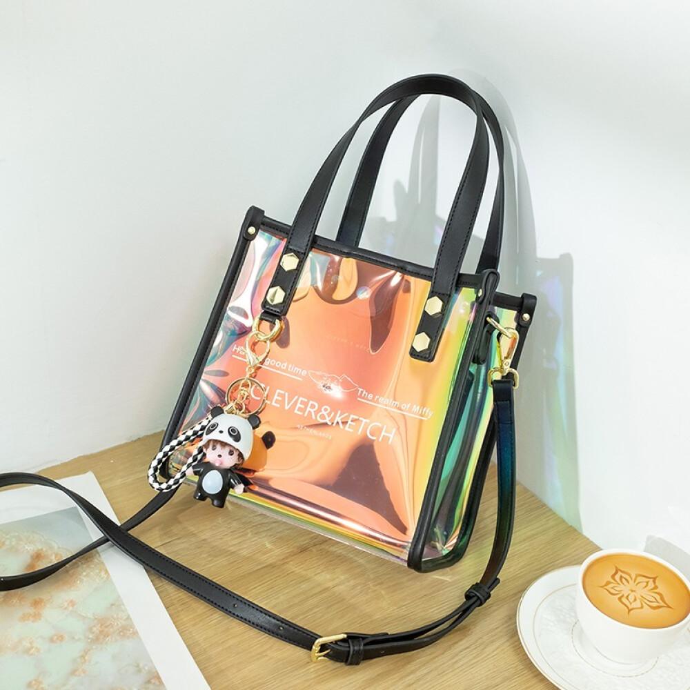 Women's Bag 2023 new niche design Laser transparent Jelly bag Portable commuter Tote bag length 21.5cm high 21.5cm wide 13cm