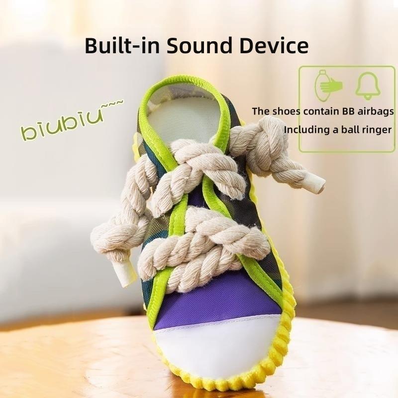 TOWOWO Dog Toys Shoes Pet Cotton Rope Slippers Sound Making Toys Teeth Cleaning Built-in BB Airbag Round Ball Bell Various