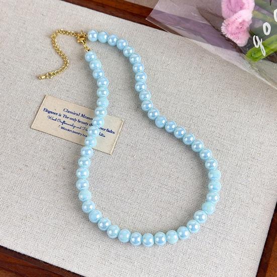 Colorful Beaded Choker Pearlescent Round Bead Necklace Boho Beaded Necklace Jewelry for Women Holiday Summer Beach Vacation