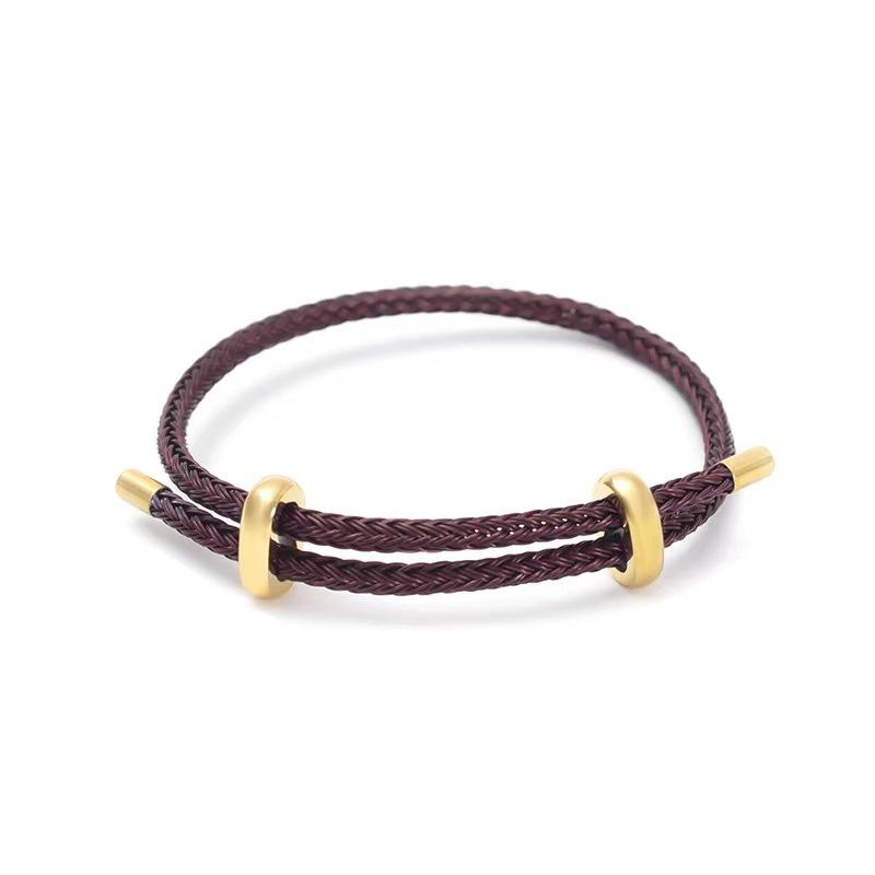 Braided Rope Bracelet Adjustable for Women with Stainless Steel Charms Arm Stacking Jewelry