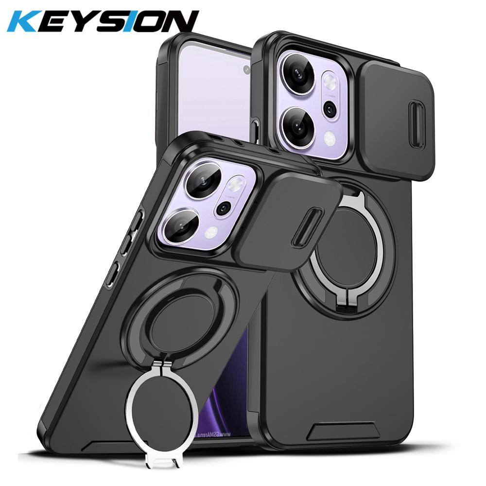 KEYSION 360° Ring Stand Phone Case for OPPO Reno14 Pro 5G Slide Camera Protection Magnetic Shockproof Cover for OPPO Reno14 F 5G