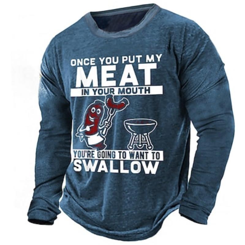 Meat Lover'S T-Shirt Mens Graphic Cartoon Letter Designer Retro Vintage 3D Print Tee Outdoor Daily Vacation Dark Green Army Blue Long Once You Put