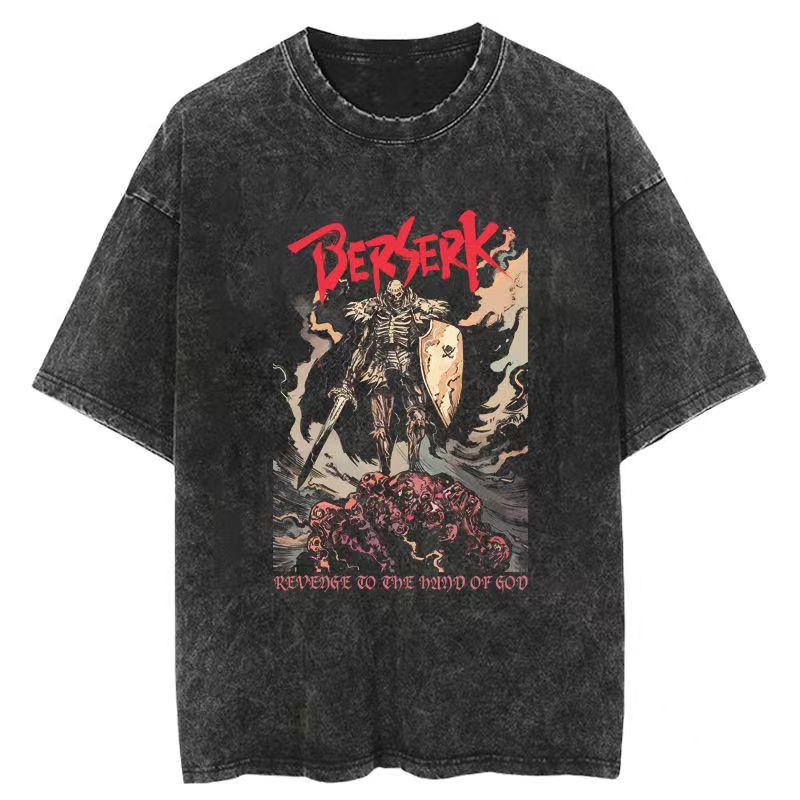 Prané Berserk Bavlna Pánské Vintage Japonské Anime Nadměrná Trička Streetwear Léto Krátký Rukáv Tričko Volné Bavlněné Topy