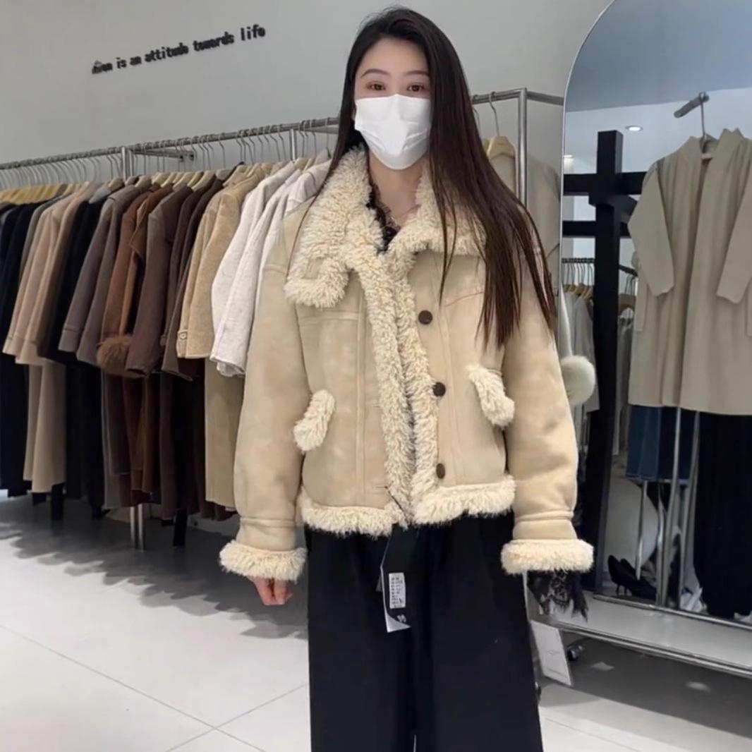 

Women s 2024 Winter Shearling Lambswool Jacket, Small Size, Thick Suede Top Medium хакі
