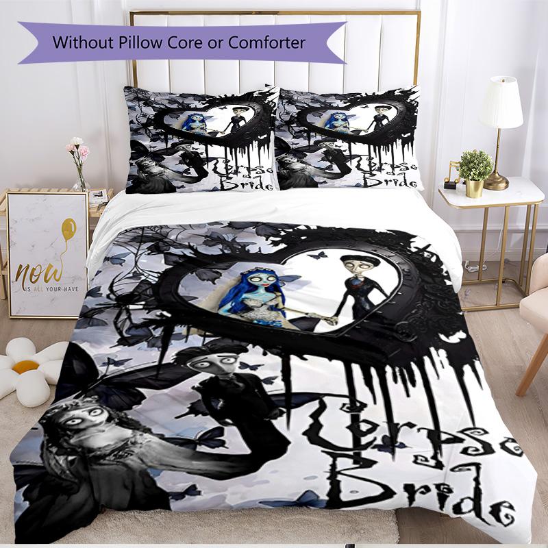3pcs Duvet Cover Set (1*Duvet Cover + 2*Pillowcase, Without Core), Corpse Bride Print Soft All‑Season Bedding Set, Home Bedroom Decor Gift