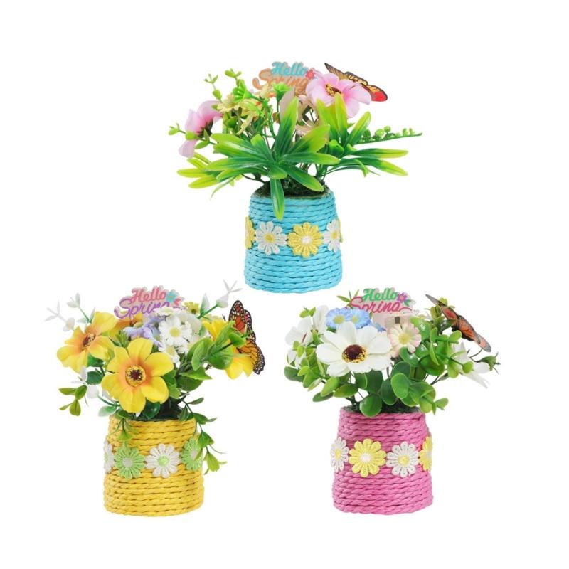 Realistic Easters Faux Potted Plant Bonsais Spring Artificial Flowers Arrangement In Pots Vase for Festives Decorations