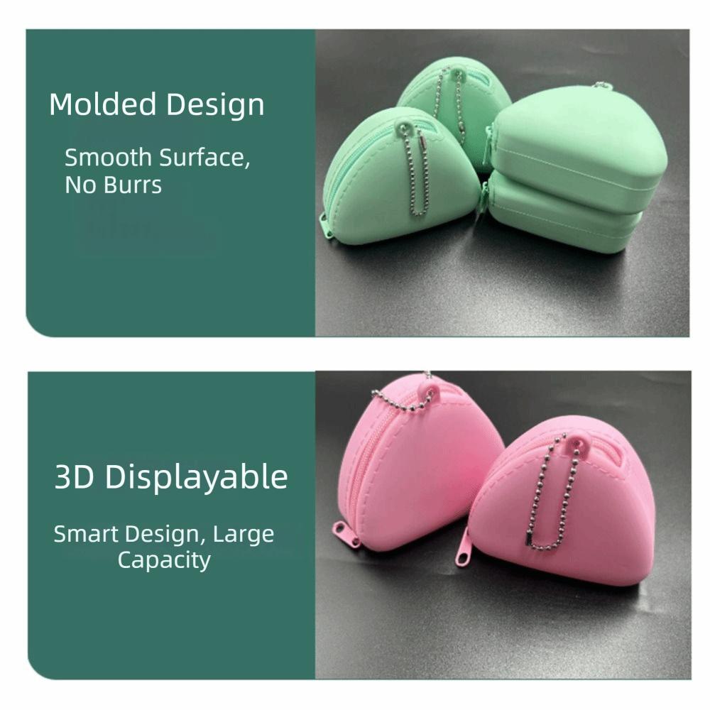 Compact Candy Color Silicone Coin Holder Zipper Closure Triangle Shape Mini Coin Purse Portable Waterproof Earphone Bag Girls