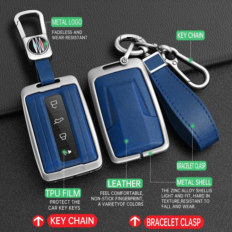 Zinc Alloy+Leather Car Key Case For Great Wall Gwm Wey Tank 300 500 Tank300 Tank500 Car Remote Key Case Cover Protective Shell