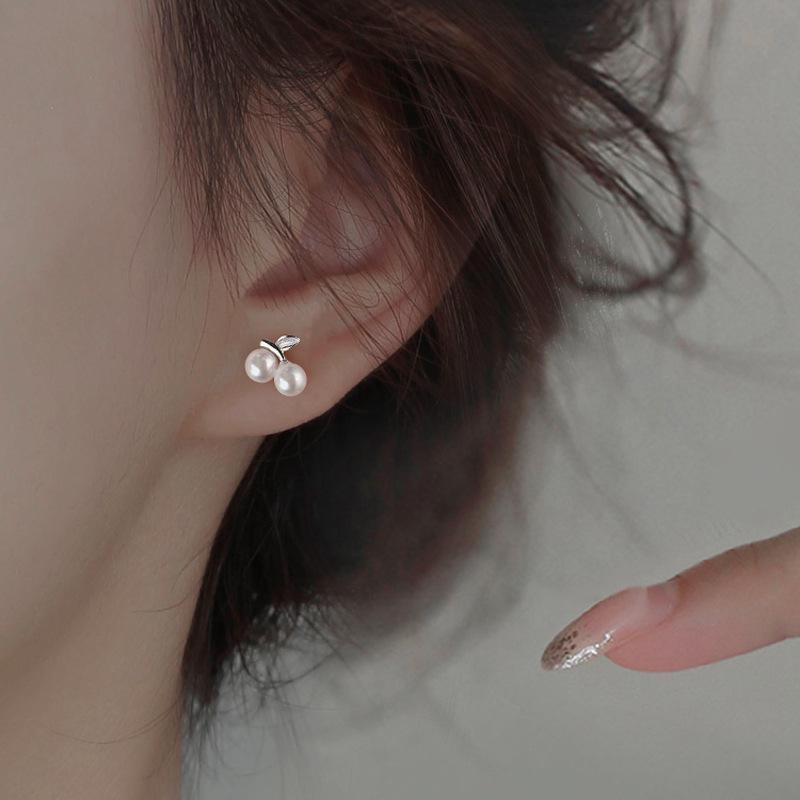 Elegant Pearl Cherry Stud Earrings for Women - Summer Niche Design