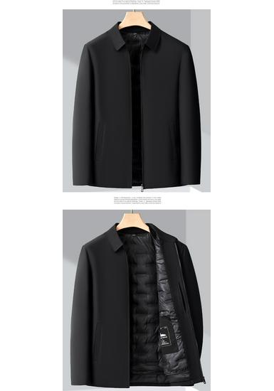 Men's Thickened Lapel Down Jacket for Middle-aged & Elderly - Detachable Liner, Duck Down, Cold Protection Winter Coat