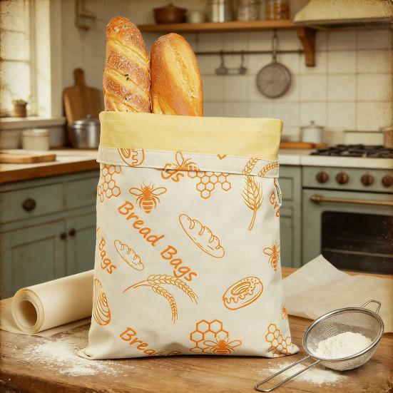 Bread Bag Large Beeswax Lining And Cotton Natural Bread Storage Bag Keeps Bread Fresh Longer Breathable Moisture Barrier Reusable Bread Keeper