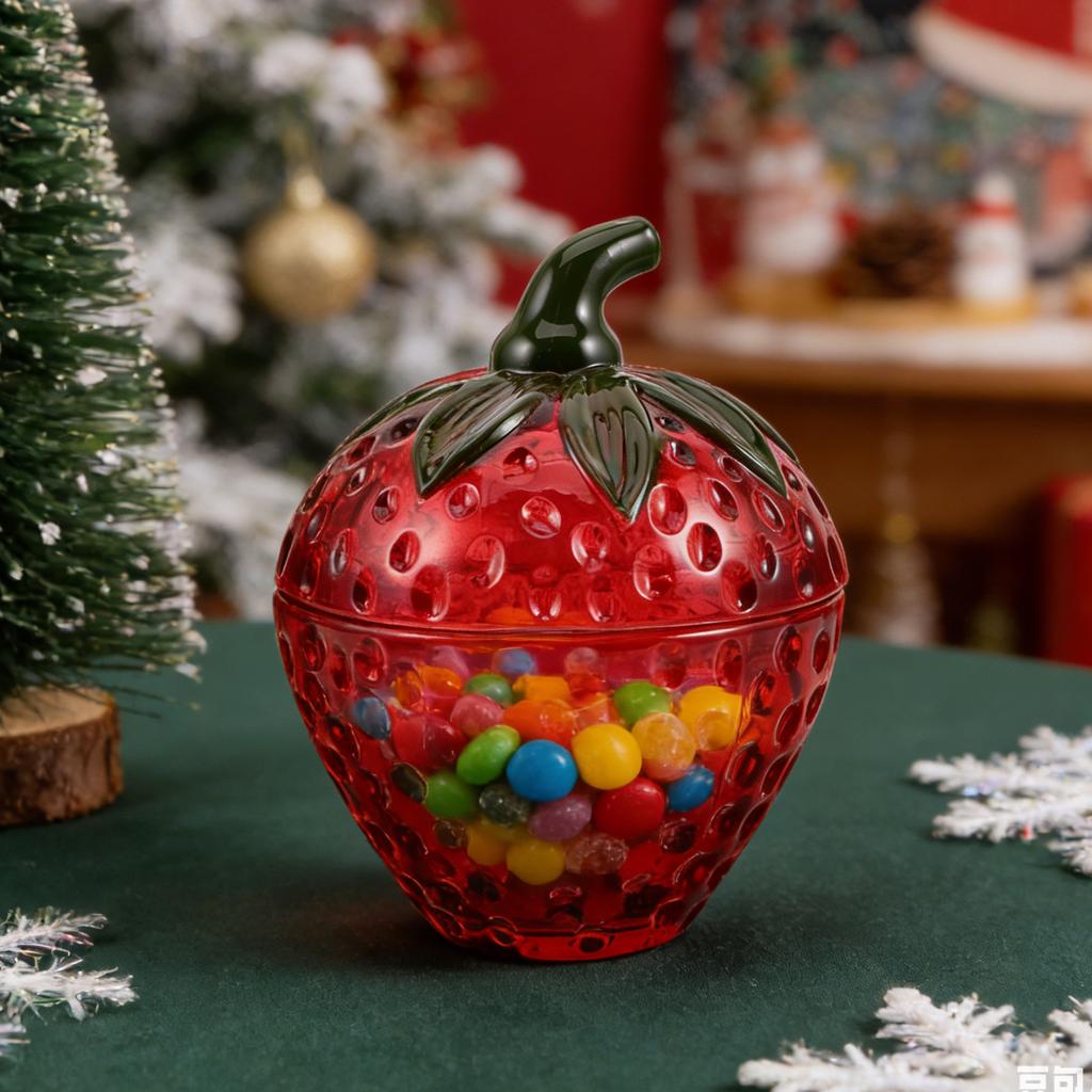 Cute Strawberry Glass Storage Container Airtight Candy Jar Fruit Shaped Cookie Holder Decorative Candy Bowl Wedding Valentine
