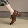 Spring Women Shoes Pumps Square Toe Lace-Up Chunky Heel Shoes Women Casual Solid Split Leather Shoes For Women Heels Shoes