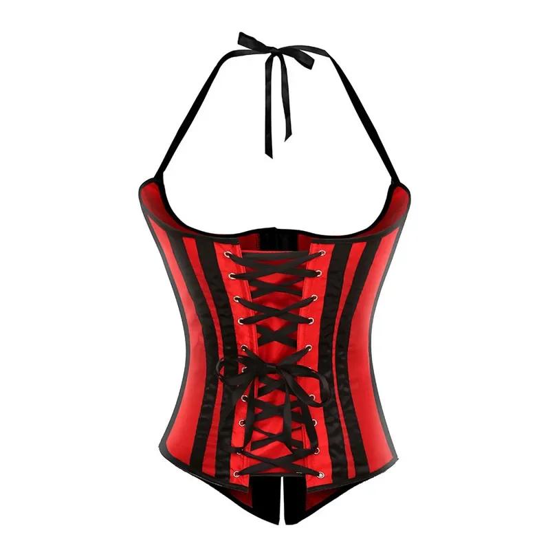 Women Gothic Sexy Satin Underbust Corset Top Waist Cincher Slimming Body Shaper Bustier Halter Corselete Vest Plus Size