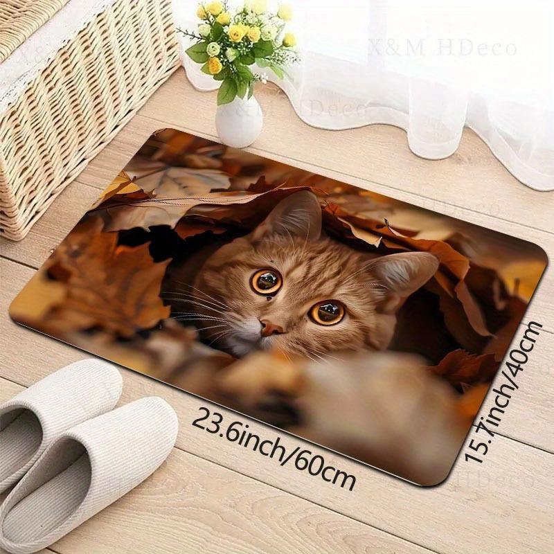 1PC Playful Autumn Kitten Kitchen Rug Non-Slip Door Mat Pop design Bathroom Rug Bath Mat Carpet for Home Sink Laundry Decor