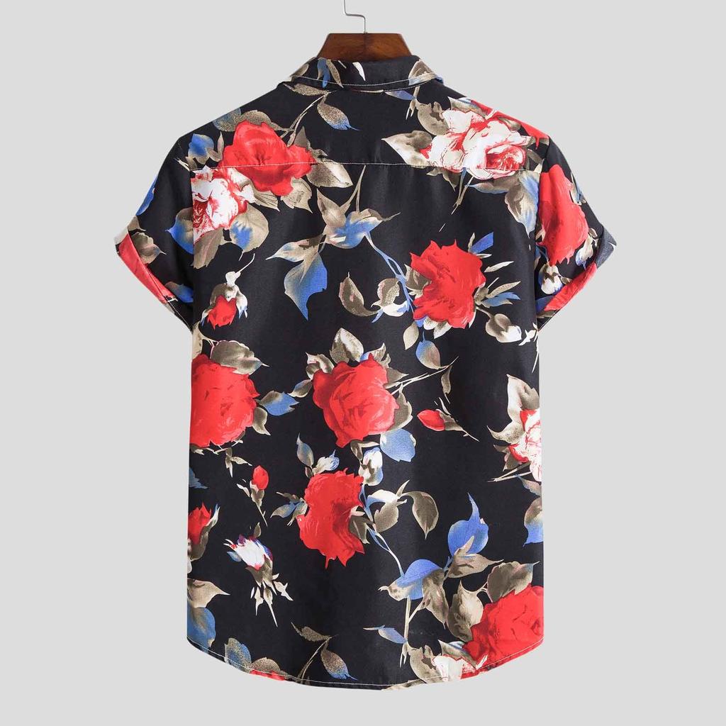 Men's Hawaiian Style Short Sleeve Shirt Button Down Floral Print Casual Summer Beach Shirt Lightweight Breathable Fabric