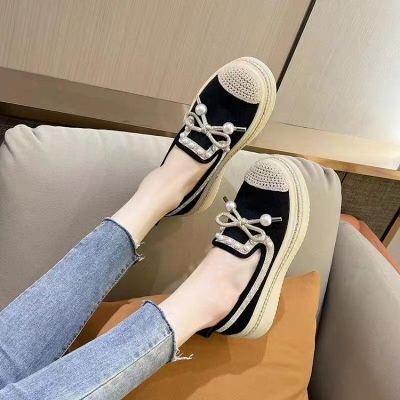 Foreign Trade Small Fragrant Wind Fisherman Shoes Female Summer 2024 New Mesh Surface Breathable Rhindiamonds Bow Pearl Leisure