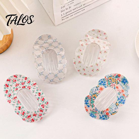 Floral Print Hair Claw for Women, Transparent Acrylic Clip with Anti-Slip Dense Teeth, Lace Wavy Outline Stable Grip Back Head Half-Tied Updo