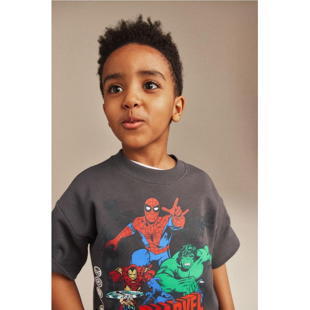 H M Print Sweatshirt 2 Piece Set Gray Marvel Comics
