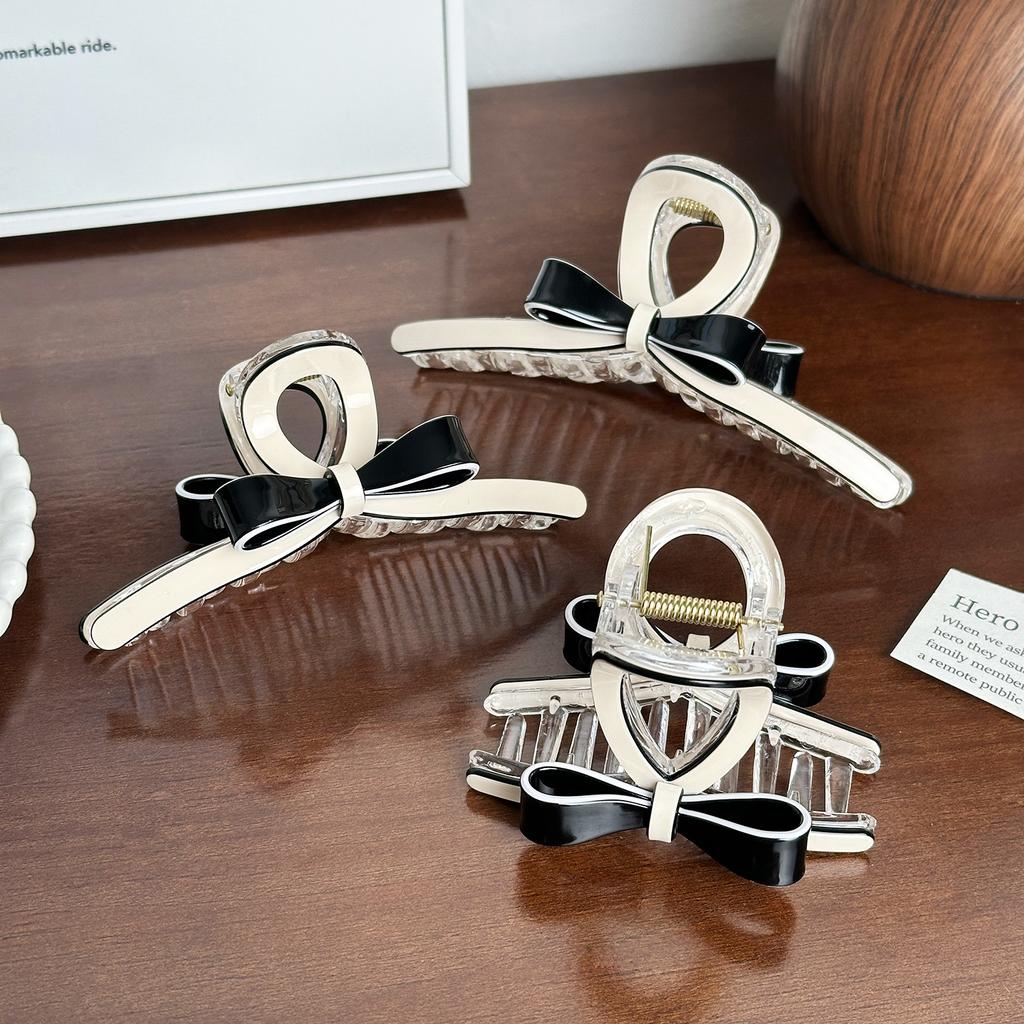 New Creative Design Geometric Black And White Color Bowknot Hollow Hair Clip Retro Acetate High Ponytail Shark Clip