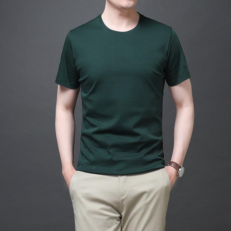 Mercerated Cotton Short-sleeved T-shirt Men's Round Neck Summer New Half-sleeved 80-pin Mercerated Cotton Loose Solid Color Top