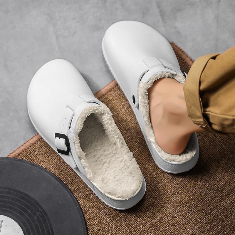 Fashion Winter Men Slippers Keep Warm Men Cotton Shoes with Fur Couple Home Slides Waterproof Flat Casual Shoes Indoor Outdoor Slippers