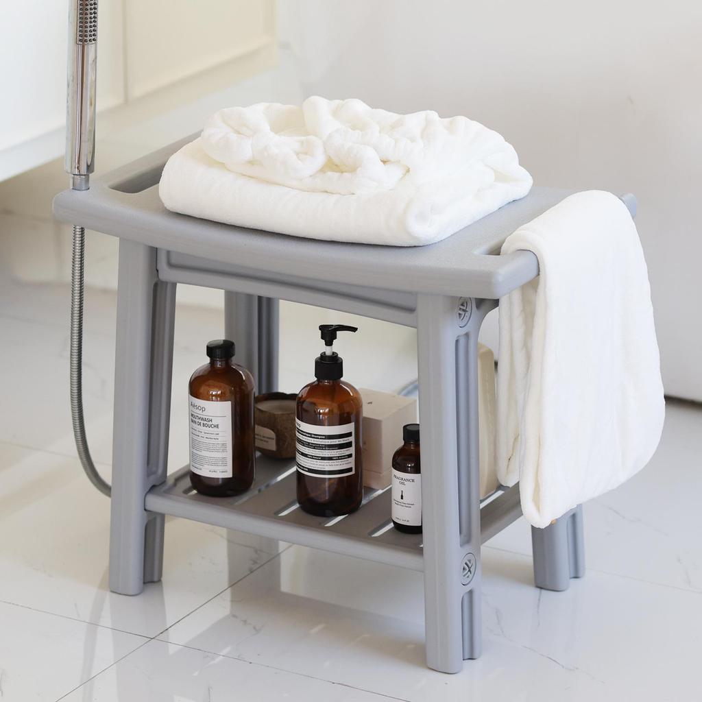 Non-slip Double Layer Bathroom Stool for Elderly, Pregnant Women, and Children - Shower Seat & Storage