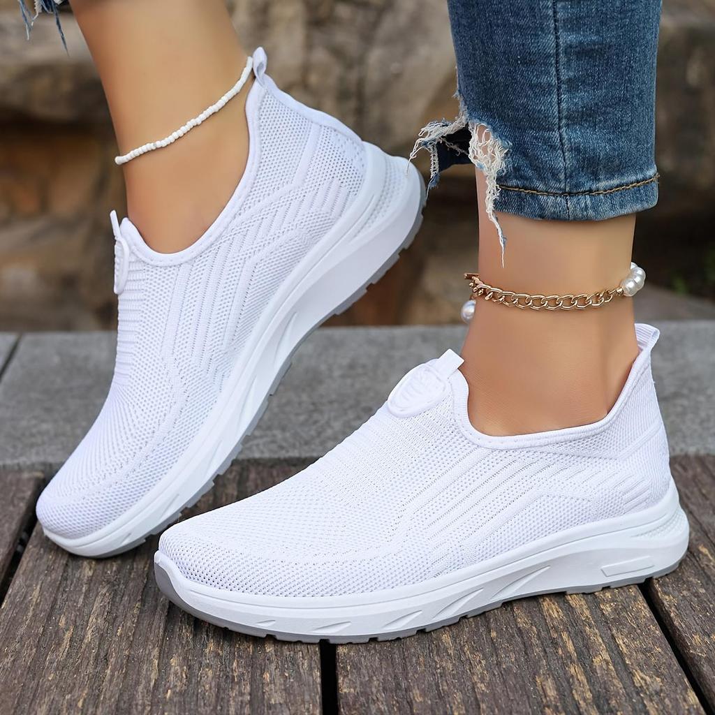 Women's Breathable Flying Woven Sneakers Casual Slip on Outdoor Shoes Comfortable Low Top Sport Shoes